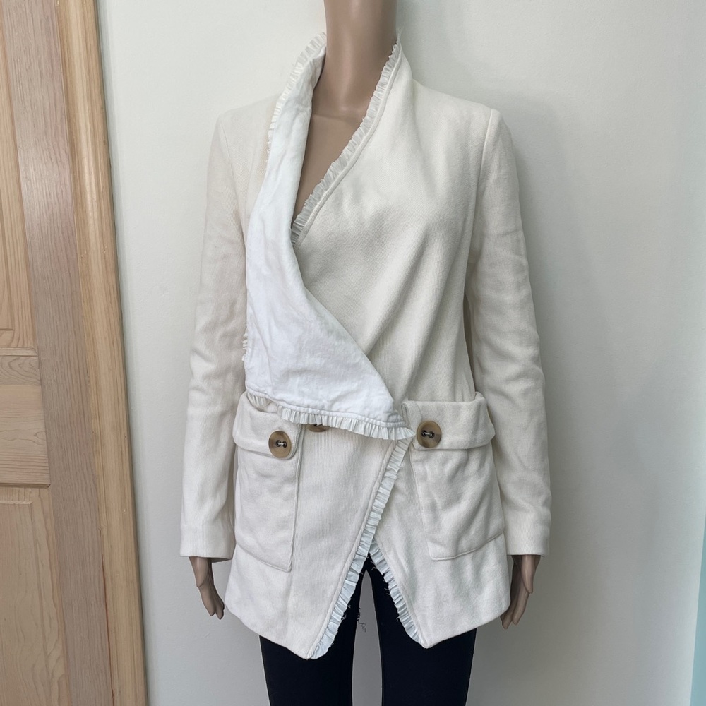 Free People Free Decorated Officer Jacket Ruffle Lace Ivory
